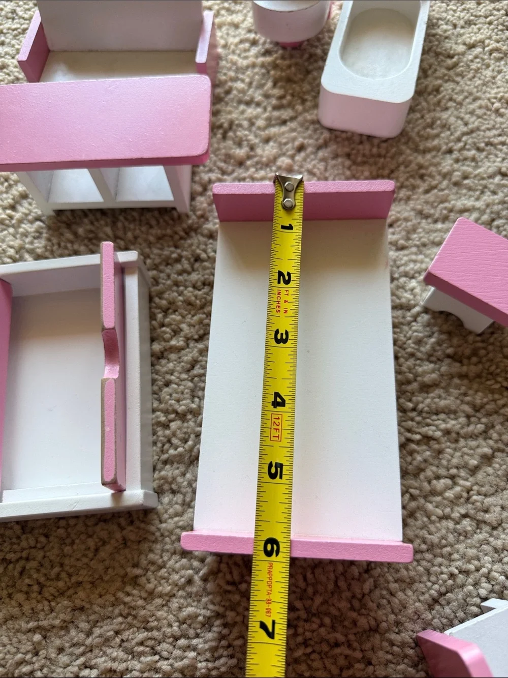 Pink and White Wooden Dollhouse Furniture Set - Missing Lamp